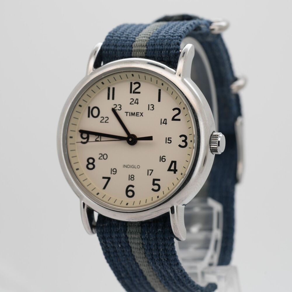 Timex Weekender 38mm Watch - Blue NATO Strap - Indiglo - New Battery - Running